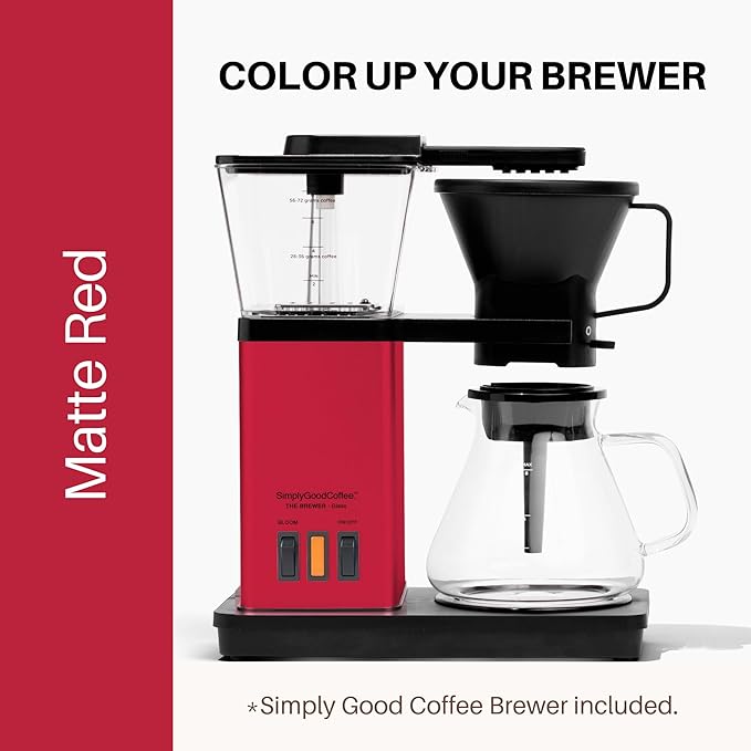 SimplyGoodCoffee Coffee Maker/Coffee Machine. 8 Cup Automatic Drip Pour Over Coffee Brewer With Vinyl Wrap Custom Kit. Easy To Use Gold Cup Standard. Matte Red