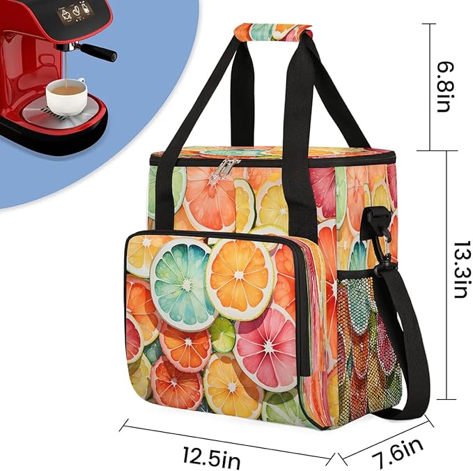 Lemon Theme Coffee Maker Carrying Bag Compatible with K-Mini or K-Mini Plus Portable Single Cup Coffee Maker Case with Pockets for K Cup Pods