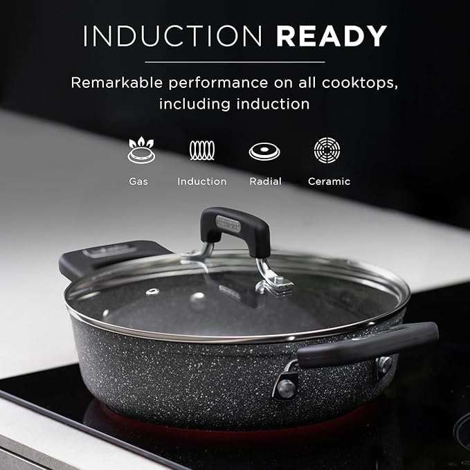 New Petra Dark 5-Pcs Cookware set Nonstick Induction ready Aluminum cookware set with glass lids Frying Pans &amp Casseroles PFOA free