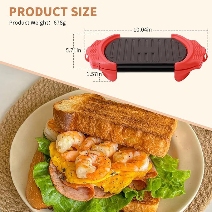 Microwave Sandwich Maker Microwave Toaster Grill Cheese Panini Press Maker Dishwasher Safe Removable Non-Stick Plates Silicone Microwavable Cookware Fast Cooking for Breakfast Snacks Red