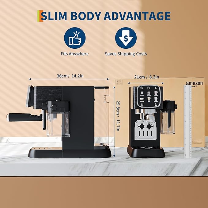 Fully Automatic Coffee Machine 20 Bar Pressure Touchscreen Control Adjustable Temperature Quick Heating Removable Water Tank Milk Frother Stainless Steel for Home Kitchen