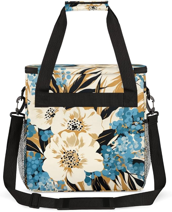Tiger Print Coffee Maker Carrying Bag Blue Flower Travel Storage Bag Compatible with K-Mini or K-Mini Plus Single Serve Coffee Brewer Carrying Case with Multiple Pockets &amp Shoulder Strap