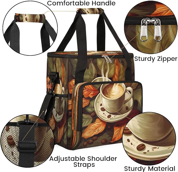 Coffee Themed Coffee Maker Travel Bag for K-Mini or K-Mini Plus Single Serve Coffee Brewer Portable Storage Tote Case for Tarvel
