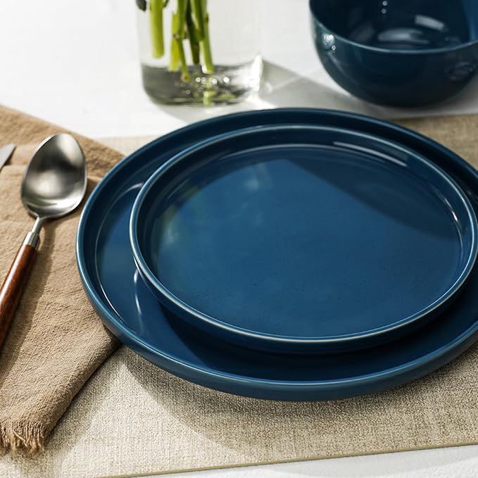 Kitchen Plates and Bowls Set Dinner Set for 4 Handpainted Dinner ware Sets Microwave Safe Plates and Bowls Sets Stone Plate Scratch Resistant (Ocean Abyss)