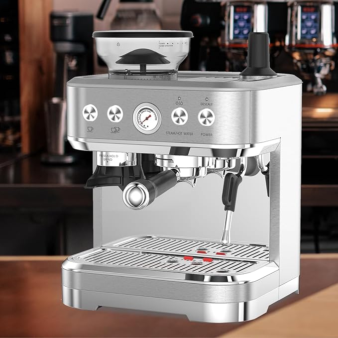 Professional Espresso Machine with Built-In Grinder and Milk Frother 15 Bar Cappuccino and Latte Maker Gift for Coffee Enthusiasts Mom Dad