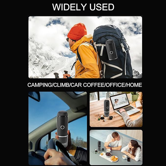 Portable Electric Espresso Machine Self-Heating Automatic Extraction 80ml Mini Coffee Maker for Camping/Travel/RV/Hiking/OfficeUSB-C &amp Car Charger(Black)(Black)
