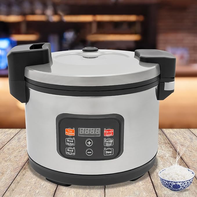 Commercial Stainless Steel Rice Cooker13L Large Rice Cooker1850W Arrocera Non-Stick Pot Hinged Lid Stainless Steel Housing Silver