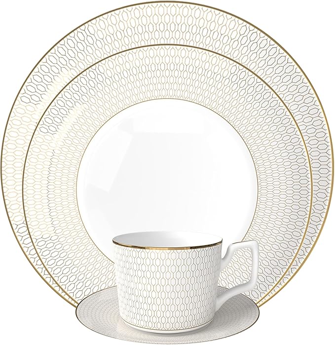 gold trim dinnerware set service for 4 16 pieces porcelain dishes set ceramic plate sets for dinner party anniversary brunch banquet