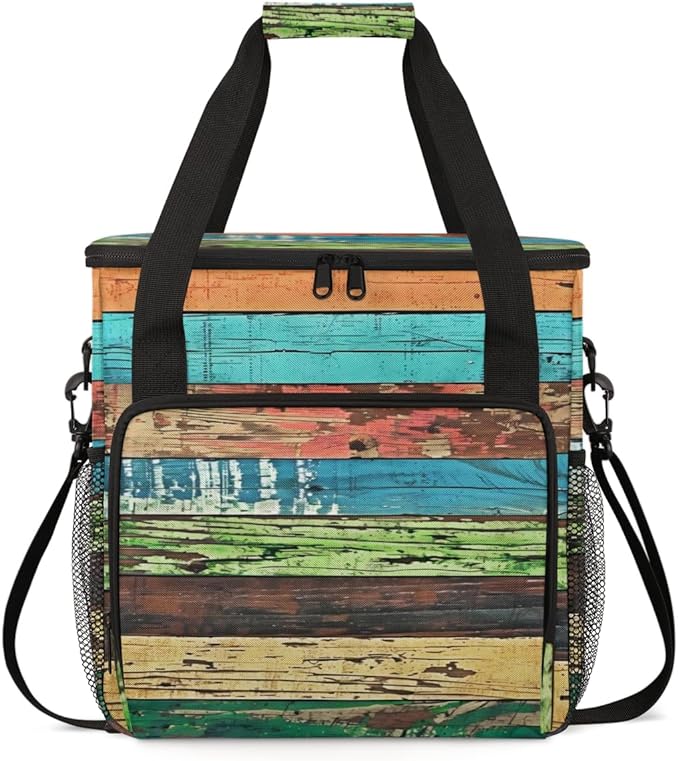 Retro Rustic Wooden Texture Coffee Maker Carrying Bag Travel Storage Bag Compatible with K-Mini or K-Mini Plus Single Serve Coffee Brewer Carrying Case with Multiple Pockets &amp Shoulder Strap