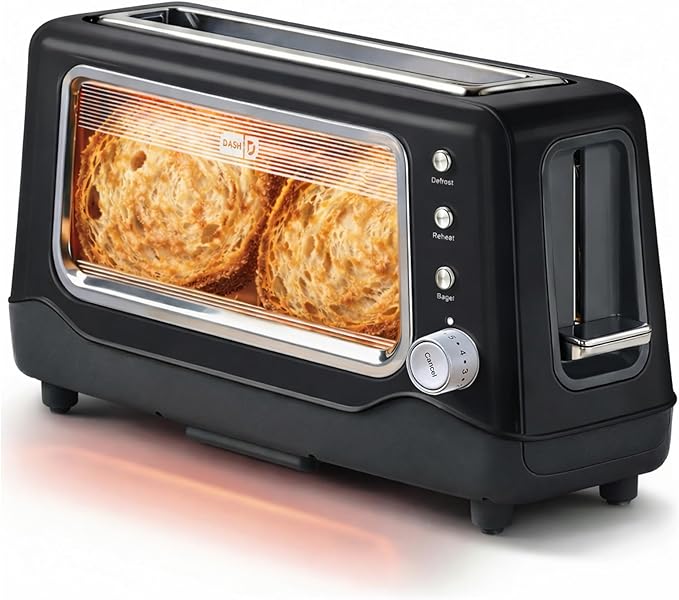 Dash Clear View Toaster - Features Large Window &amp Extra-Wide Slots - Auto-Shut Off Feature - Bagel Functions &amp Seven-Browning Levels - 1-Touch Defrost - Black