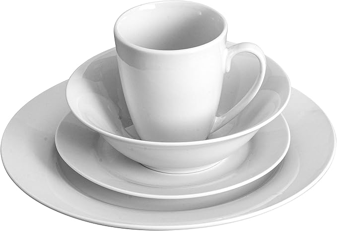 Gibson Home Amelia Court Porcelain Chip and Scratch Resistant Dinnerware Set Service for 4 (16pcs) White (Round)