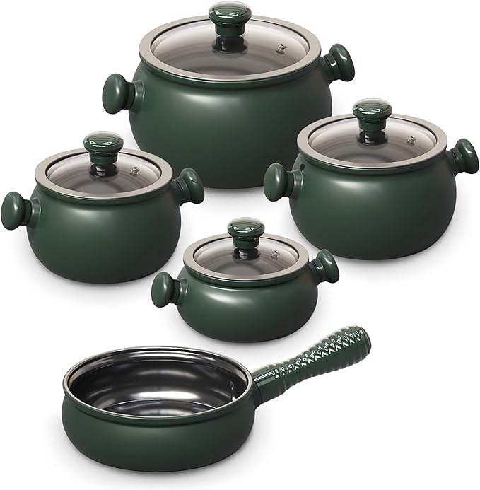 100% Ceramic Non Toxic Healthy Longlasting Lightweight Cookware Set - Oven Safe Up to 1200F Dishwasher Safe - PFAS PTFE PFOA PFOS - Matte Rosemary
