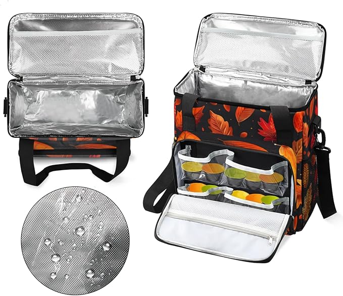 Fall Leaves Theme Coffee Maker Travel Bag for Keurig K-Mini/K-Mini Plus Insulated Waterproof Tote with Pockets for K-Cup Portable Single-Serve Brewer Case