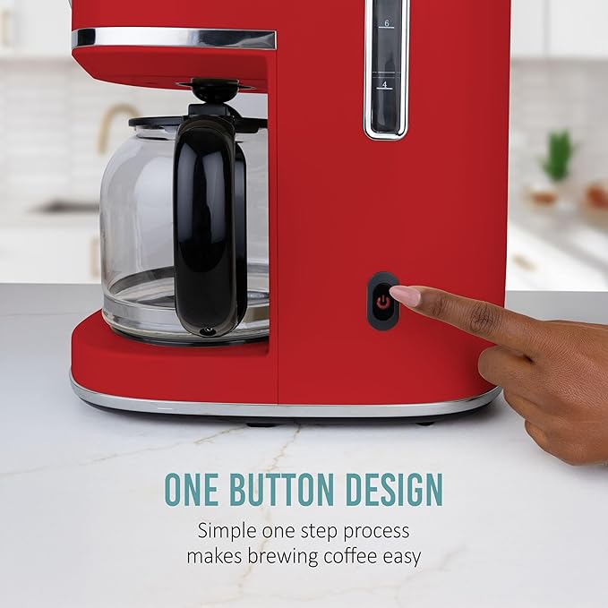 Nostalgia Classic Retro 10 Cup Coffee Maker - One-Touch Drip Brew Reusable Filter - Anti-Drip Auto Shutoff &amp Time Display - Dishwasher Safe 50 oz Carafe - Red