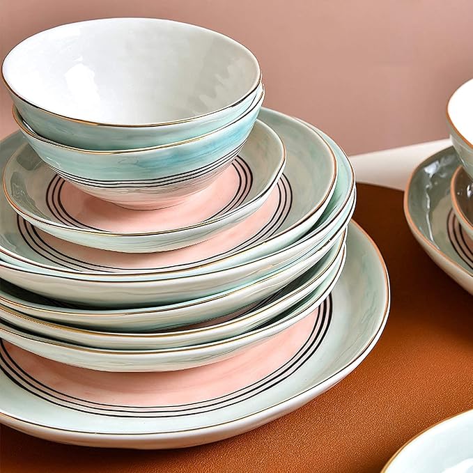 High-End Dinner SetCeramics Dinner Sets 43 Pieces Nordic Style Light Luxury Porcelain Dinnerware Set | Phnom Penh Cereal Bowl and Steak Plate for Wedding Housewar