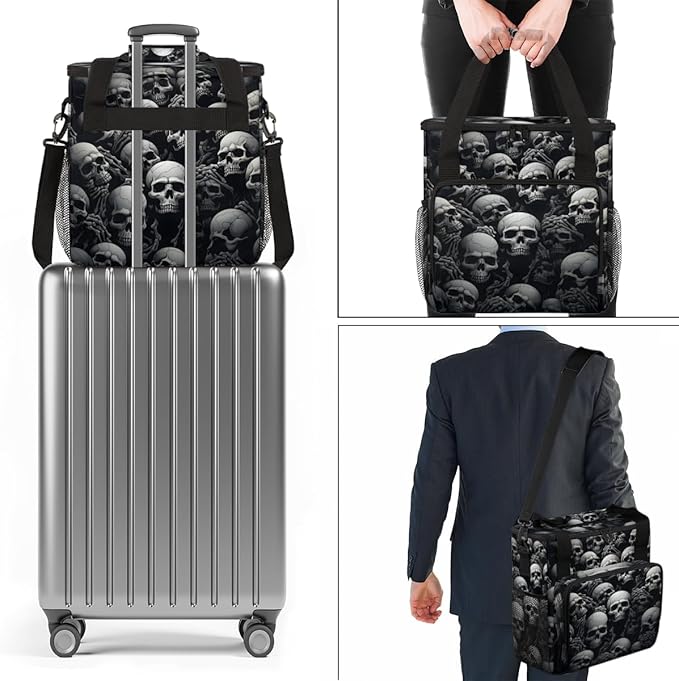 Skull Skeleton Coffee Maker Carrying Bag Portable Travel Storage Tote Bag Compatible with K-Mini or K-Mini Plus Single Serve Coffee Brewer Carrying Case with Multiple Pockets &amp Shoulder Strap