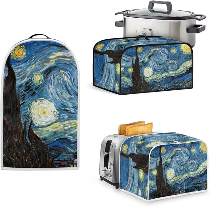 The Starry Night 2 Slice Toaster Cover Small Appliance 3-Pcs SetBread Toaster Blender and Slow Cooker Cover Dust and Fingerprint Protection Machine Washable Kitchen Decor