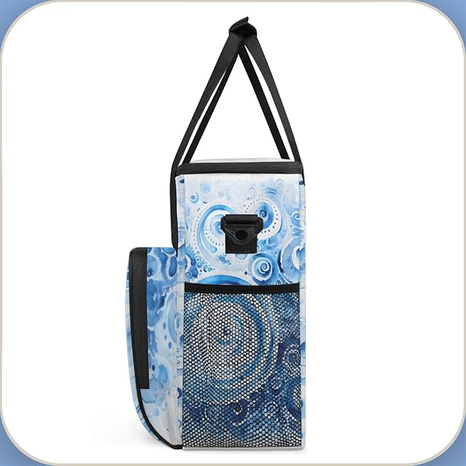 Blue Texture Coffee Maker Travel Bag for Keurig K-Mini/K-Mini Plus Insulated Waterproof Tote with Pockets for K-Cup Portable Single-Serve Brewer Case