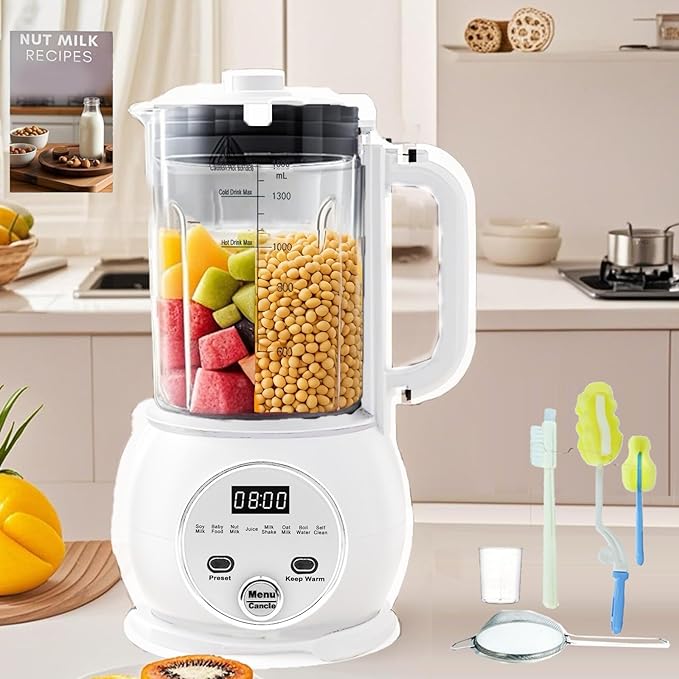 10 in 1 Nut Milk Maker Hot Blender51oz Homemade Soy AlmondOatPlant BasedBaby Food Maker 20 BladesAutomatic Soybean Machine with 24H Delay Start/Keep Warm8H/Boil Water&ampAuto Clean