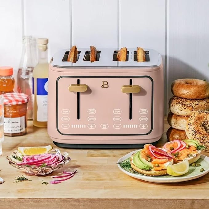 Four-slot Digital Touch Display Toaster with LED Countdown Extra Wide Self-Adjusting Slots Powerful Even Toasting (Rose)