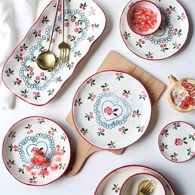 Japanese Style 20 Piece Dinnerware Set Cute Cherry Decal Porcelain Serves 6 Plate Set