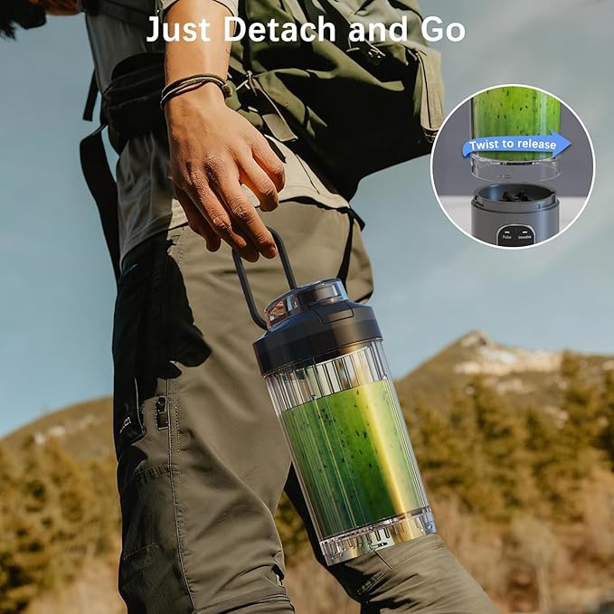 Personal Blender Portable Blender for-Smoothies and Shakes Ice crush Juice Pulse 4 Programs Cordless USB-C Rechargeable 18 oz removable Vessel Lids and Straws BPA Free Dishwasher Safe