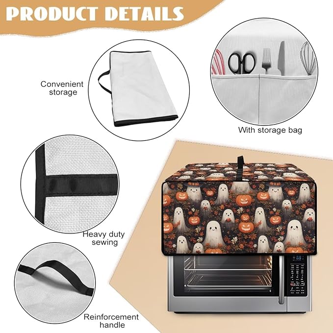 Halloween Ghost Toaster Oven Cover Wide Slots Toaster Cover Small Appliance Covers Dust and Fingerprint Protection Machine Washable Oil-Proof Bread Maker Covers-1