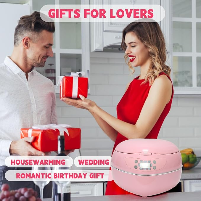 Peach Heart Shape Rice Cooker 8 Cup Cooked 4 Cup Uncooked Rice Multifunctional Pink Rice Cooker 300w with Preset Timer 1.8L