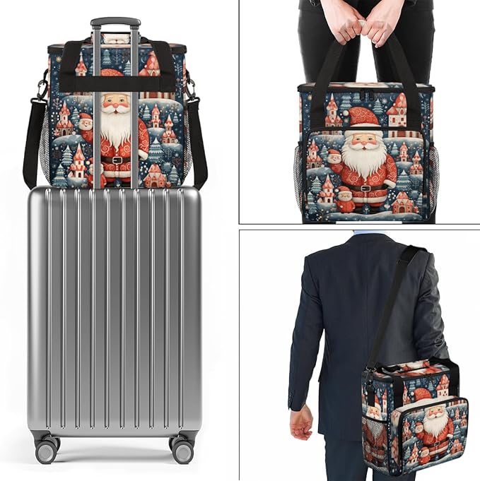 Xmas Santa Claus Coffee Maker Carrying Bag Retro Santa Claus Travel Storage Bag Compatible with K-Mini or K-Mini Plus Single Serve Coffee Brewer Carrying Case with Multiple Pockets &amp Shoulder St