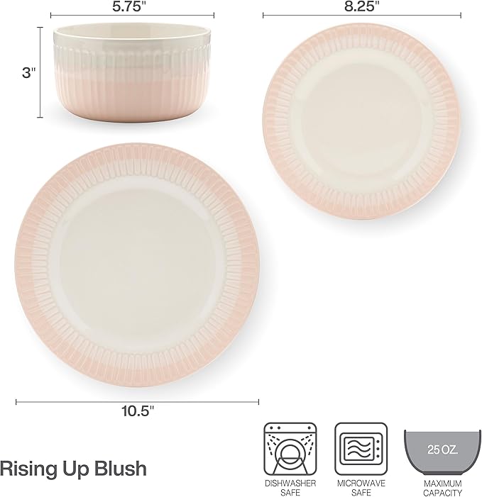 Rising Up 12 Piece Dinnerware Set Service for 4 Blush