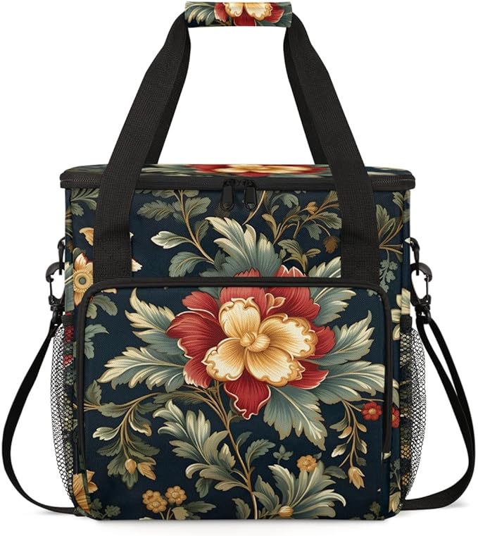 Holly Berry Flowers Coffee Maker Carrying Bag Glowing Flowers Travel Storage Bag Compatible with K-Mini or K-Mini Plus Single Serve Coffee Brewer Carrying Case with Multiple Pockets &amp Shoulder S