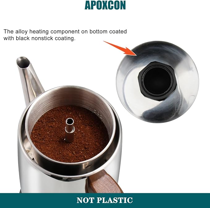 Electric Coffee Percolator Stainless Steel Coffee Pot with Two Tough Glass Clear Brew Progress Knob &amp Treated Solid Wood Handle &amp On/OFF Switch Auto Keep Warm Cordless Serve (8 Cup)