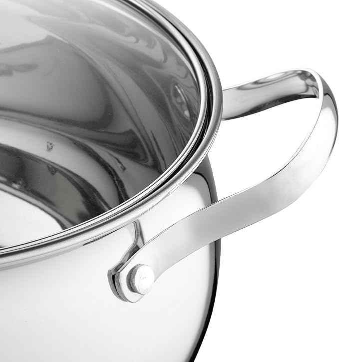 FLORINA Maron Cooking Pot Set 8-Piece Pot Set Made of High-Quality Stainless Steel Cooking Pots with Glass Lid and Measuring Cup Dishwasher Safe Ideal for Induction Hobs Gas Hobs Electric Hobs