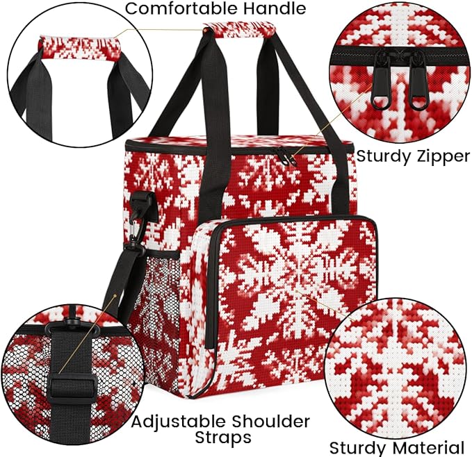 Red Ethnic Pattern Coffee Maker Carrying Bag Snowflake Travel Storage Bag Compatible with K-Mini or K-Mini Plus Single Serve Coffee Brewer Carrying Case with Multiple Pockets &amp Shoulder Strap