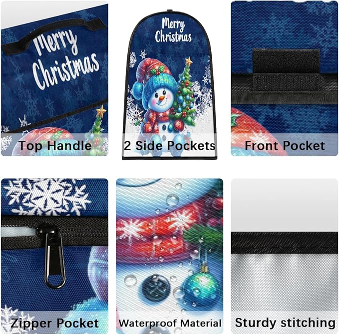 Kitchen Aid Mixer Cover Christmas Tree Snowman Hat Stand Mixer Cover Compatible with 6-8 Quarts Stand Mixers Dust Covers with Zipper Pocket Foldable Washable Kitchen Aid Organizer Bag