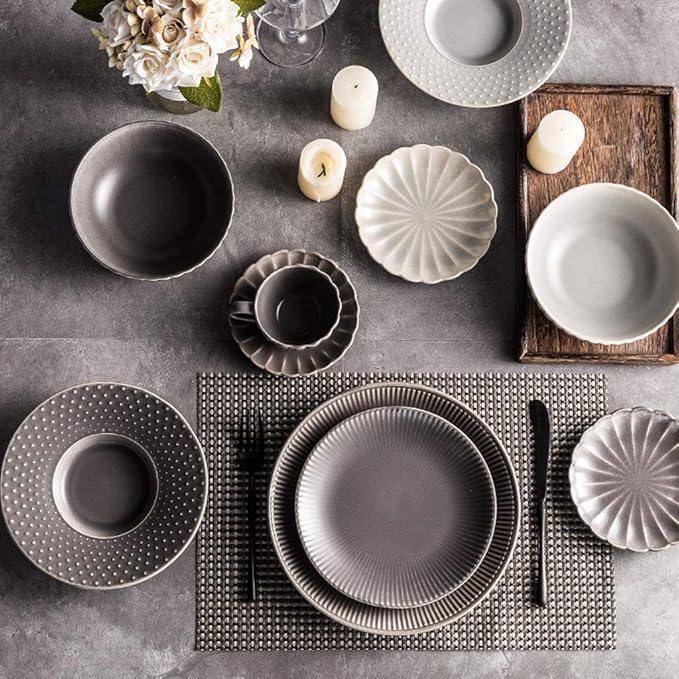 Ceramics Dinner SetsCereals Bowl &amp Coffee Cup and Saucer &amp Plate 23 Pieces Vintage Relief Porcelain Dinnerware Set for Wedding Gifts and Restaurant