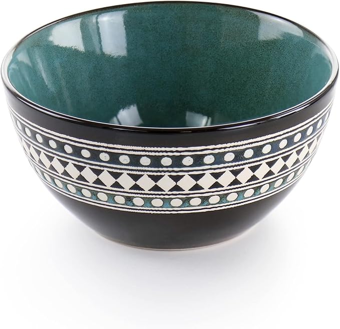 Blue Sage 16 Piece Stoneware Dinnerware Set – Double Bowl Design Microwave &amp Dishwasher Safe Plates and Bowls for Everyday Dining