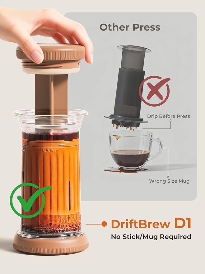 D1 All-in-one 1-2 Cup Portable Coffee Maker with 200-Count Paper Filters Included Cold &amp Hot Brew a French-press Style Coffee Press for Travel Hiking &amp Camping