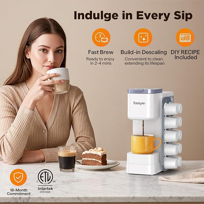 Hot &amp Iced Coffee Maker with Magnetic K-Pod Organizer (Pods Not Included) Stores 10 Pods 4-5 Cups Coffee Maker &amp Single-serve Brewer for K Cup &amp Grounds 40oz Removable Water Tank White