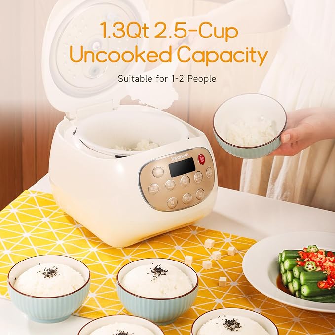 Joydeem Mini Ceramic Rice Cooker 2.5 Cups Uncooked Rice Cookers with Pure Ceramic Inner Pot Healthy &amp PFOA Free 1.2L/1.3 qt DFB-C120