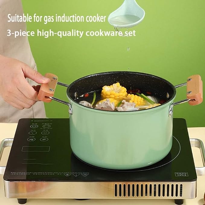Cookware Set Pots and Pans Set 3Pcs Cookware Set Iron Non-Stick Pan with Tempered Glass Lid Comfortable Handle for Gas Induction Cooker Cooking Pot Set Cooking Pan Set(