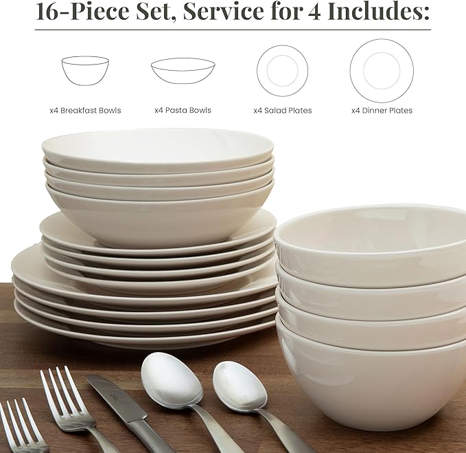 Larder &amp Vine Ceramic Stoneware Dinnerware 16-Piece Set 4 Place Settings (White)