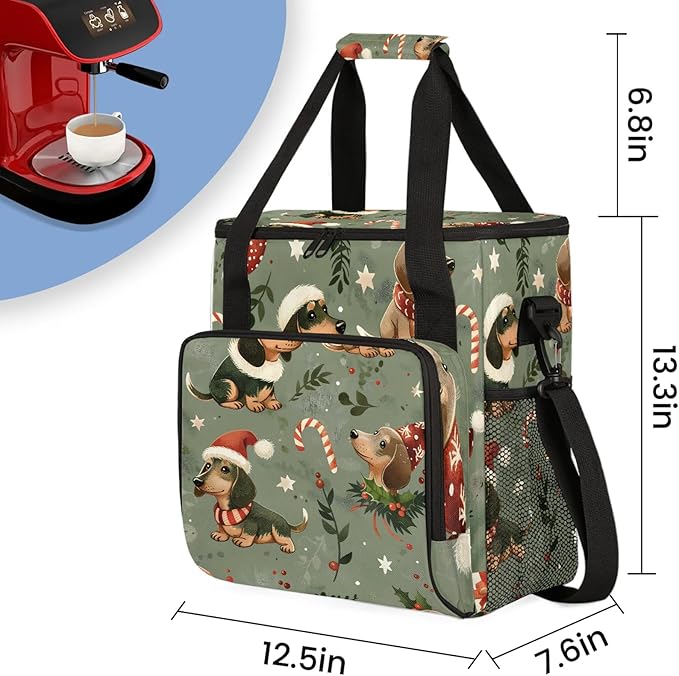 Cute Christmas Dogs Coffee Maker Carring Bag Large Insulated Storage Organizer Case Tote Bags with Shoulder Strap for Travel Work Picnic