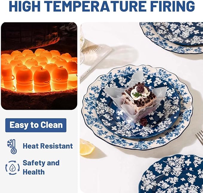 10 Pieces Dinnerware Sets Simple Elegant Plates and Bowls Sets Dinner Set for 2 Oven &amp Dishwasher &amp Microwave Safe Easy to Clean Non-slip Bottom High Temperature Firing Healthy and Colo