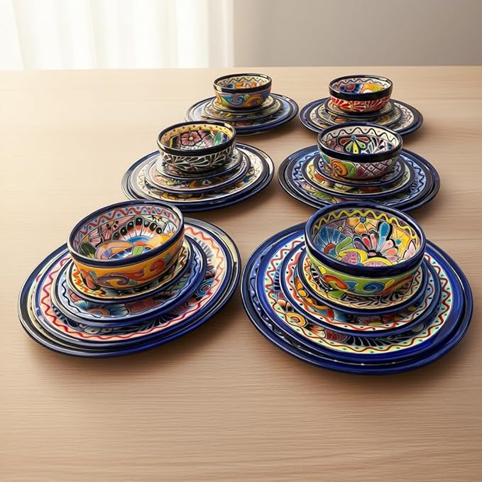 30-Piece Talavera Dinnerware Set | Colorful Tableware (Seats 6)
