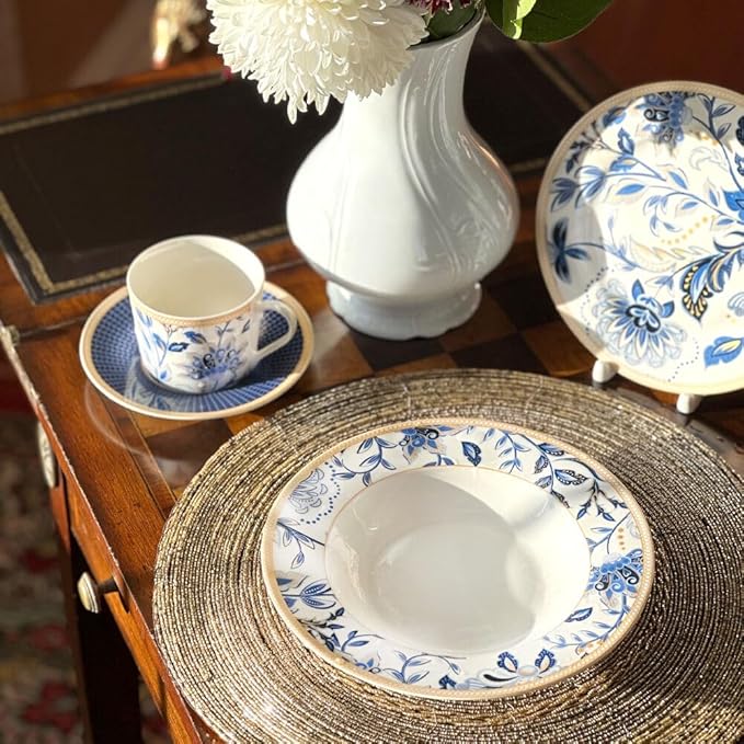 Bone China Dinnerware Set of 20 for 4 pers. Plates and Bowls Sets Dish Set Dinner Plates Set Dishes Set of 20 Stoneware Dinnerware Set (Melodie de Fleurs)