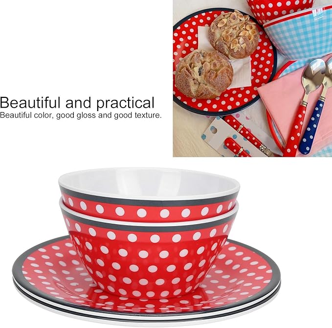 Dinnerware Set Red Dot Pattern Salad Dish Set 4PCS Reusable Fruit Food Dish Dinnerware Household Imitation Porcelain Accessory