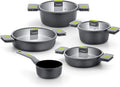 BRA LIFE – 9 Pieces of Cast Aluminium 100% Recycled Non-Stick Reinforced Ceramic without PFOA without PTFE Suitable for All Types of Cookers and Induction