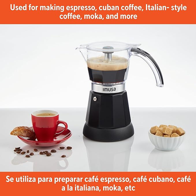 IMUSA 6 or 3 Cup Electric Espresso Maker Black Coffee Machine for Cuban Coffee Moka and Espresso Drinks