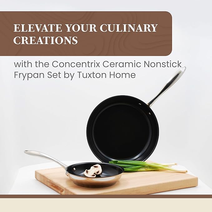 Non Stick Frying Pans - Tuxton Home Concentrix 2-Piece Stainless Steel Pan Set - Stove &amp Oven Compatible 8-inch &amp 11-inch Ceramic Frying Pan with Riveted Handles - Cayenne Red Nonstick Pan Set